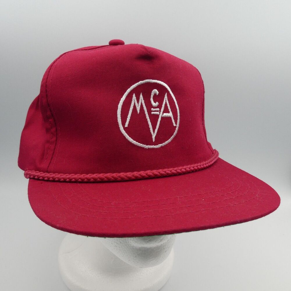 NOS Vintage McAbee Tuscaloosa Alabama McA Logo Rope Snapback Hat Maroon Yupoong